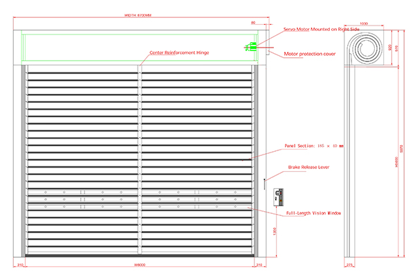 aluminum rigid high speed rolling doors drawing pic
