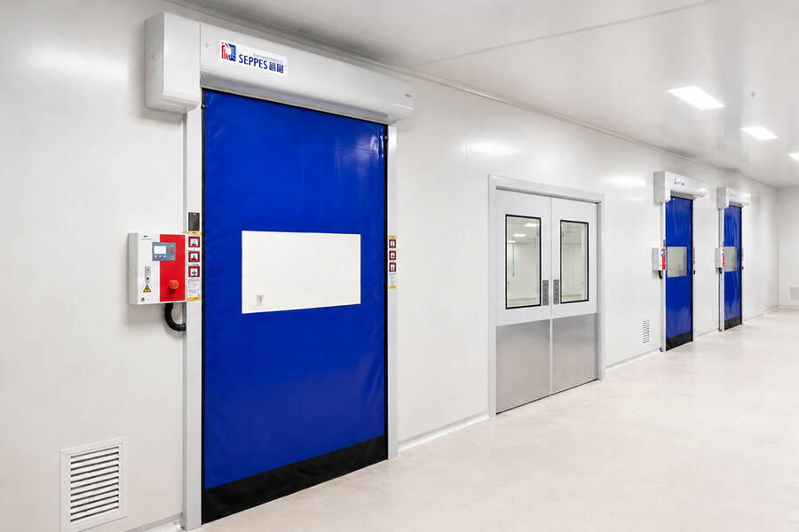 Cleanroom door for seafood packaging area