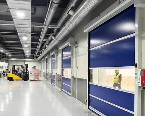 Seafood processing workshop high speed door application