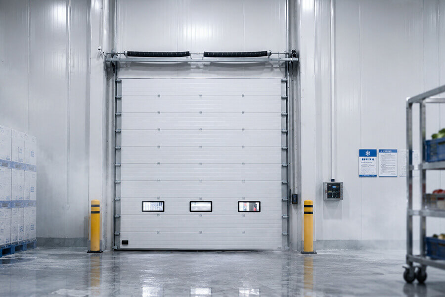 Sectional door for seafood loading dock